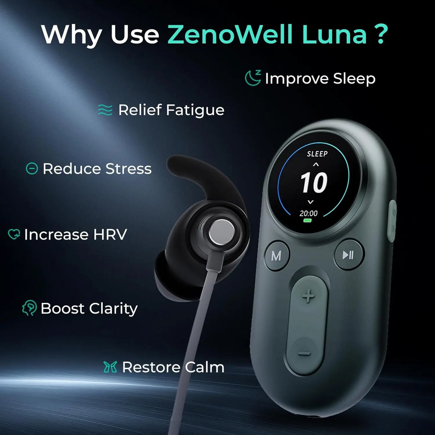 ZenoWell Luna Vagus Nerve Stimulator for Better Sleep Stress Relief | Portable Meditation Aid for HRV Training  Mindfulness