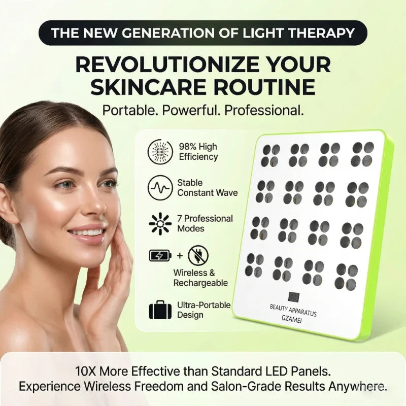 Wireless LED Light Therapy Panel Professional Photon LED Therapy for Face & Body 7-Day Glowing Results Home Spa