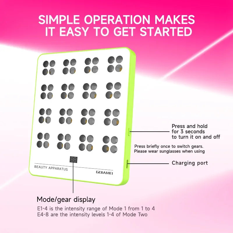 Wireless LED Light Therapy Panel Professional Photon LED Therapy for Face & Body 7-Day Glowing Results Home Spa