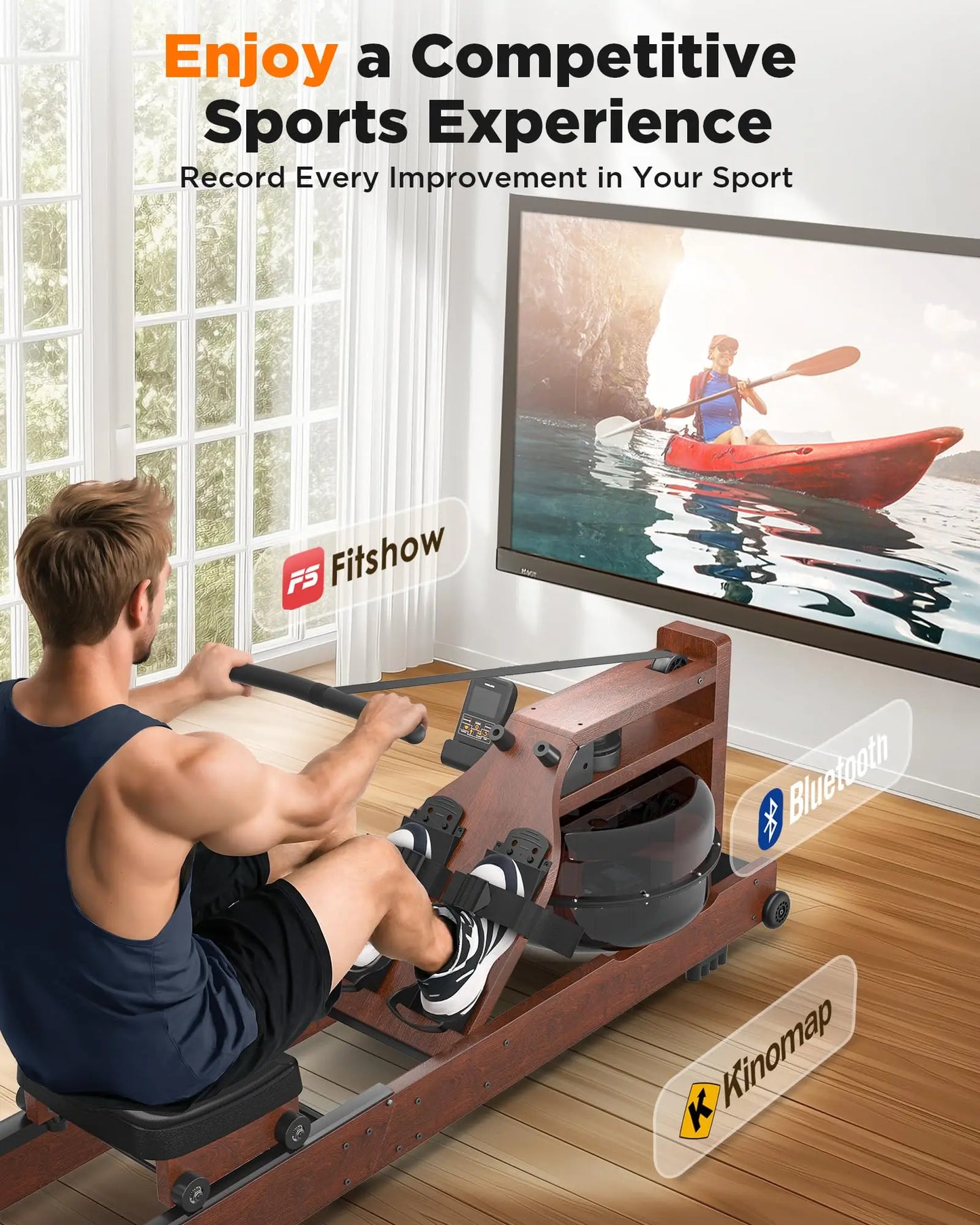 YOSUDA Water Rowing Machines for Home Use- Foldable Rower Machine 400LBS Weight Capacity with Dedicated Monitor & Bluetooth APP