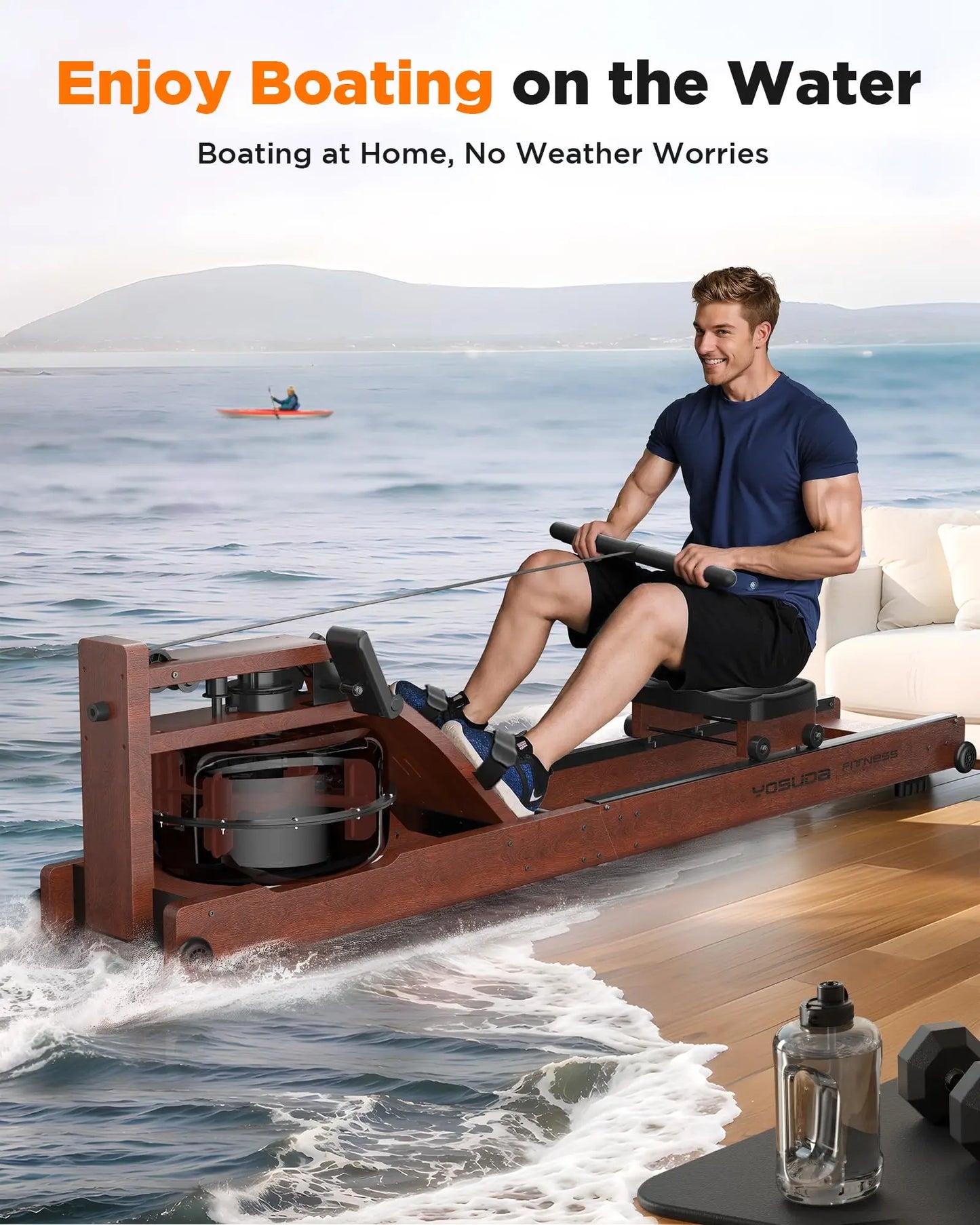 YOSUDA Water Rowing Machines for Home Use- Foldable Rower Machine 400LBS Weight Capacity with Dedicated Monitor & Bluetooth APP