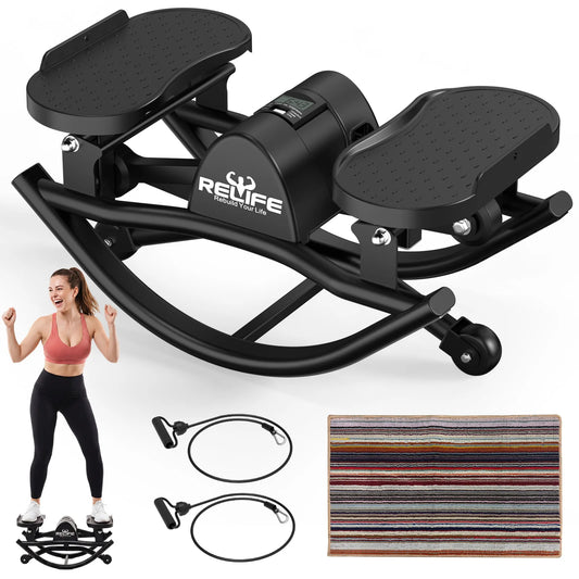 Relife 3D Lateral Rocking Stepper with Resistance Bands, Low-Impact Full-Body Workout Machine, 330LB Capacity Joint-Friendly Home Fitness Equipment with LCD Monitor, Compact Quiet Stepper for Hips, Legs & Core Training