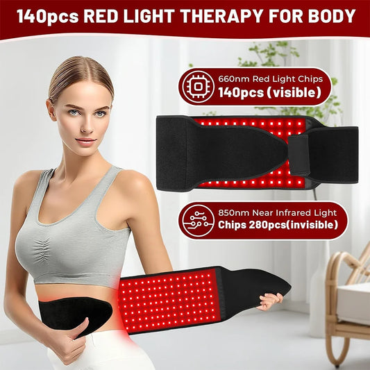 NEW 140PCS LED Red Light Therapy Belt Infrared Light Therapy Wrap660nm&850nm for Body with Timer Back Shoulder Waist Pain Relief