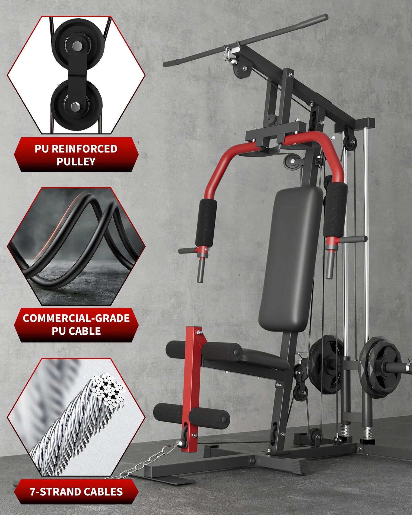 HiMISS 5 In 1 Home Gym Machine With Lat Pulldown Leg Extension Seated Row
