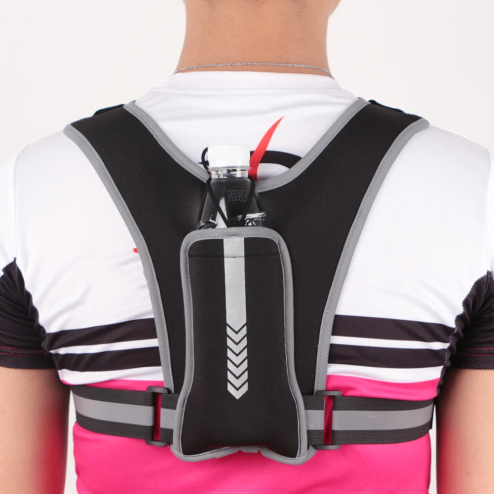 Hydration Backpack Reflective Water Bottle Knapsack with Headphone Holes Adjustable for Jogging Fitness for Climbing Hiking