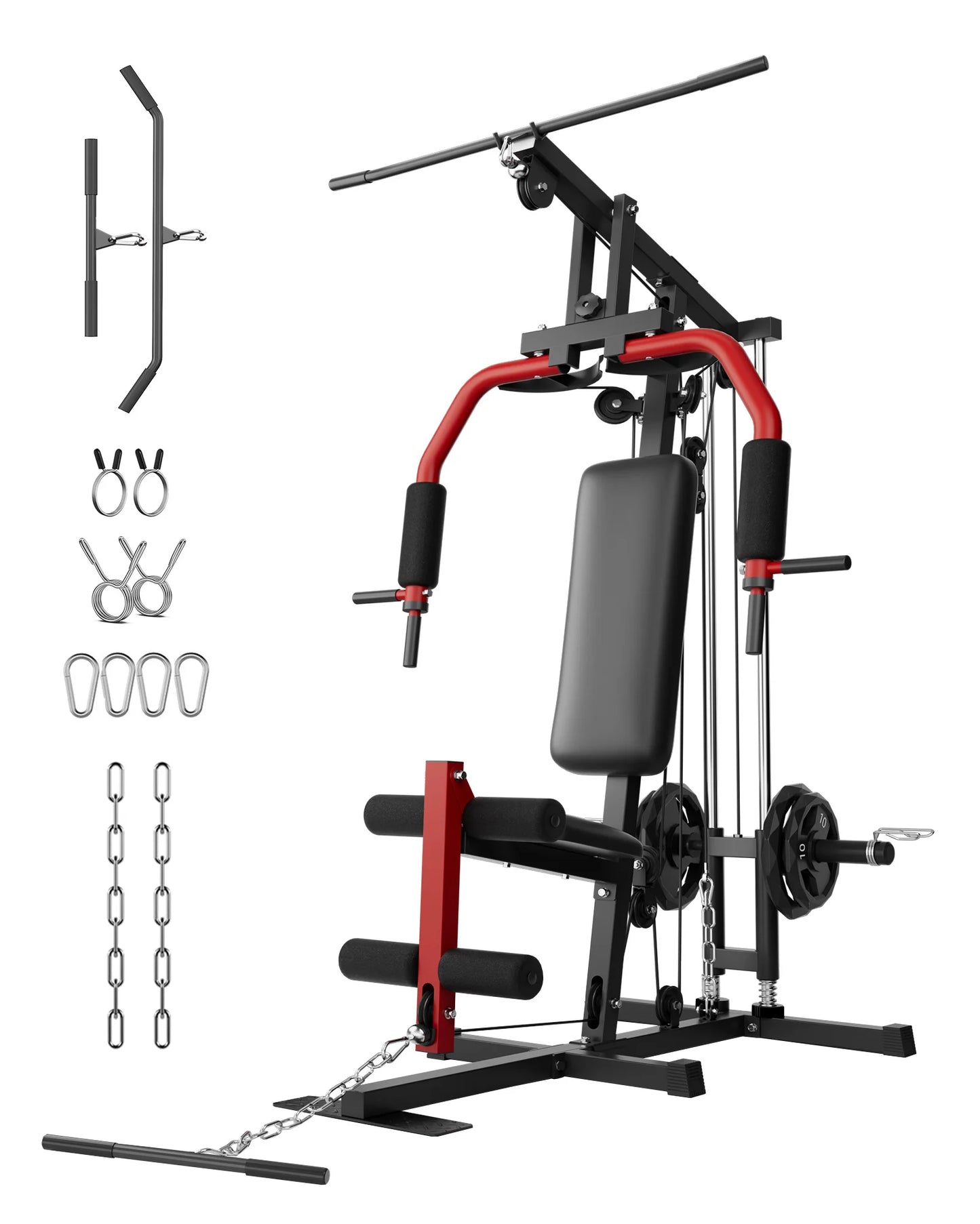 HiMISS 5 In 1 Home Gym Machine With Lat Pulldown Leg Extension Seated Row