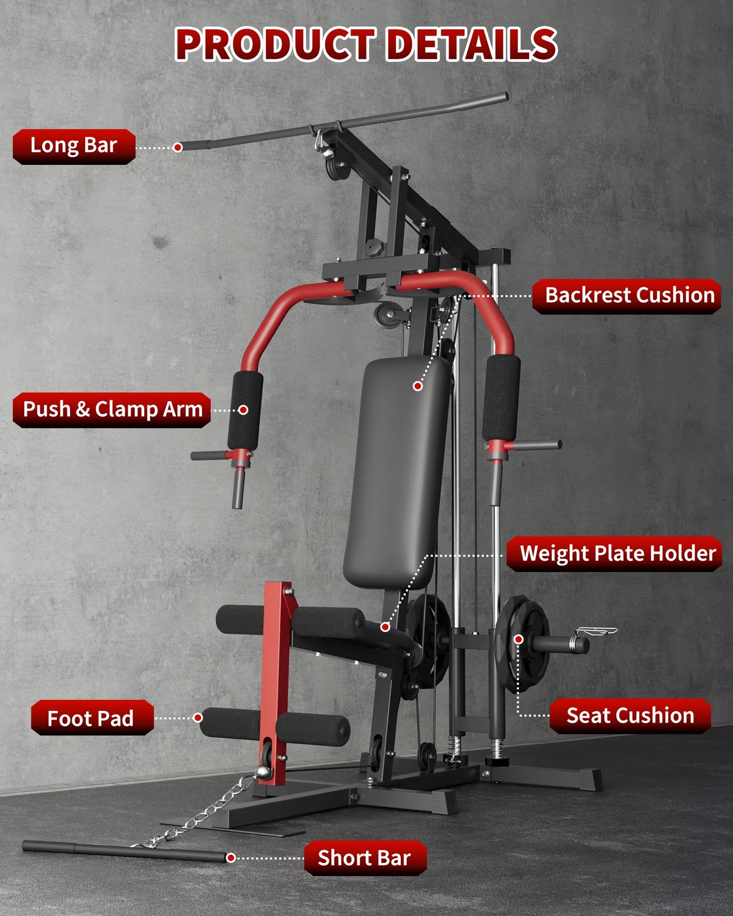 HiMISS 5 In 1 Home Gym Machine With Lat Pulldown Leg Extension Seated Row