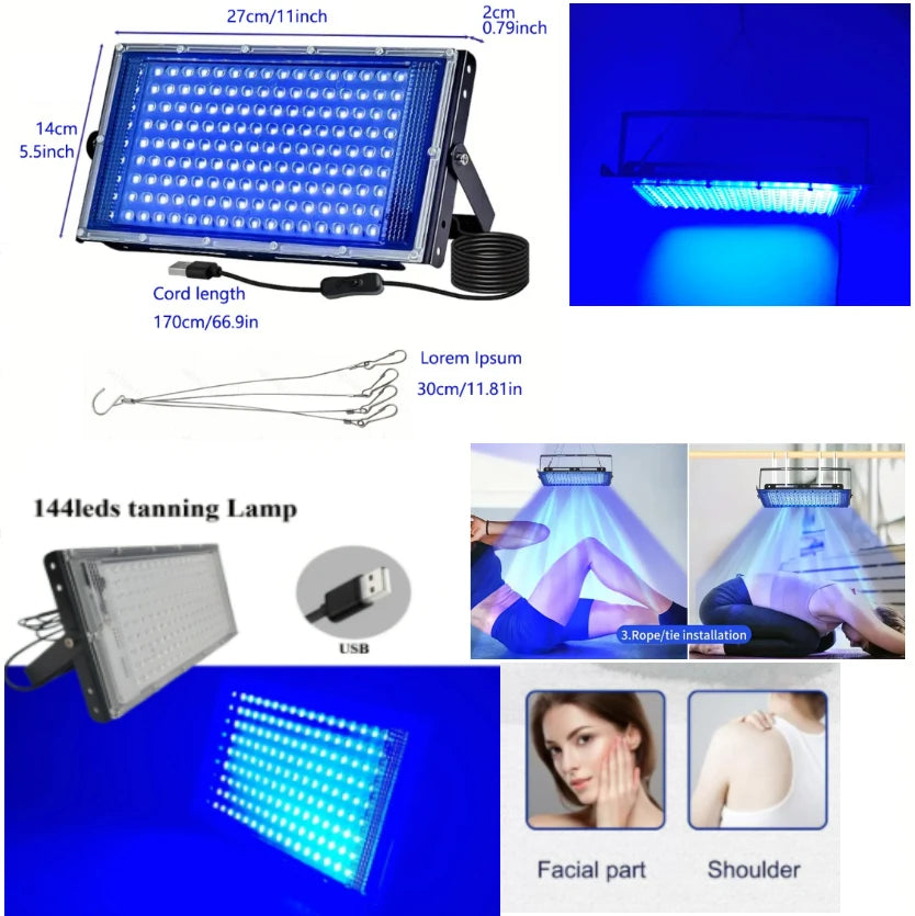 Large size 144 Leds Ultraviolet Tanning Lamp Solarium Light board for Body sunbathing Skin Bronze Skin Tanning USB Tanning Light