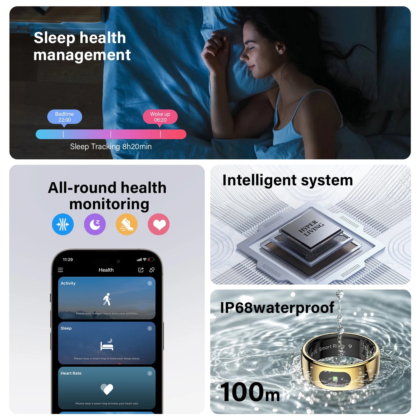 Govllfoz R08 Smart Ring Health Sleep Monitor 5ATM Waterproof