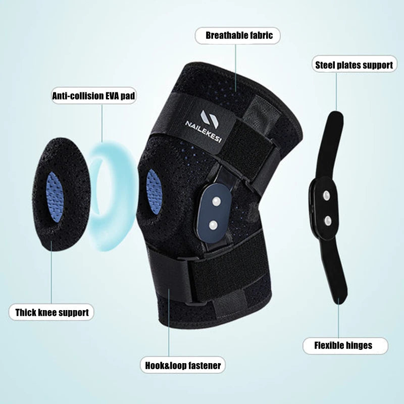 1Pcs Hinged Knee Support Brace Adjustable Compression Knee Pad Protector Open Patella Knee Wrap Stabilizer for Joint Pain Relief