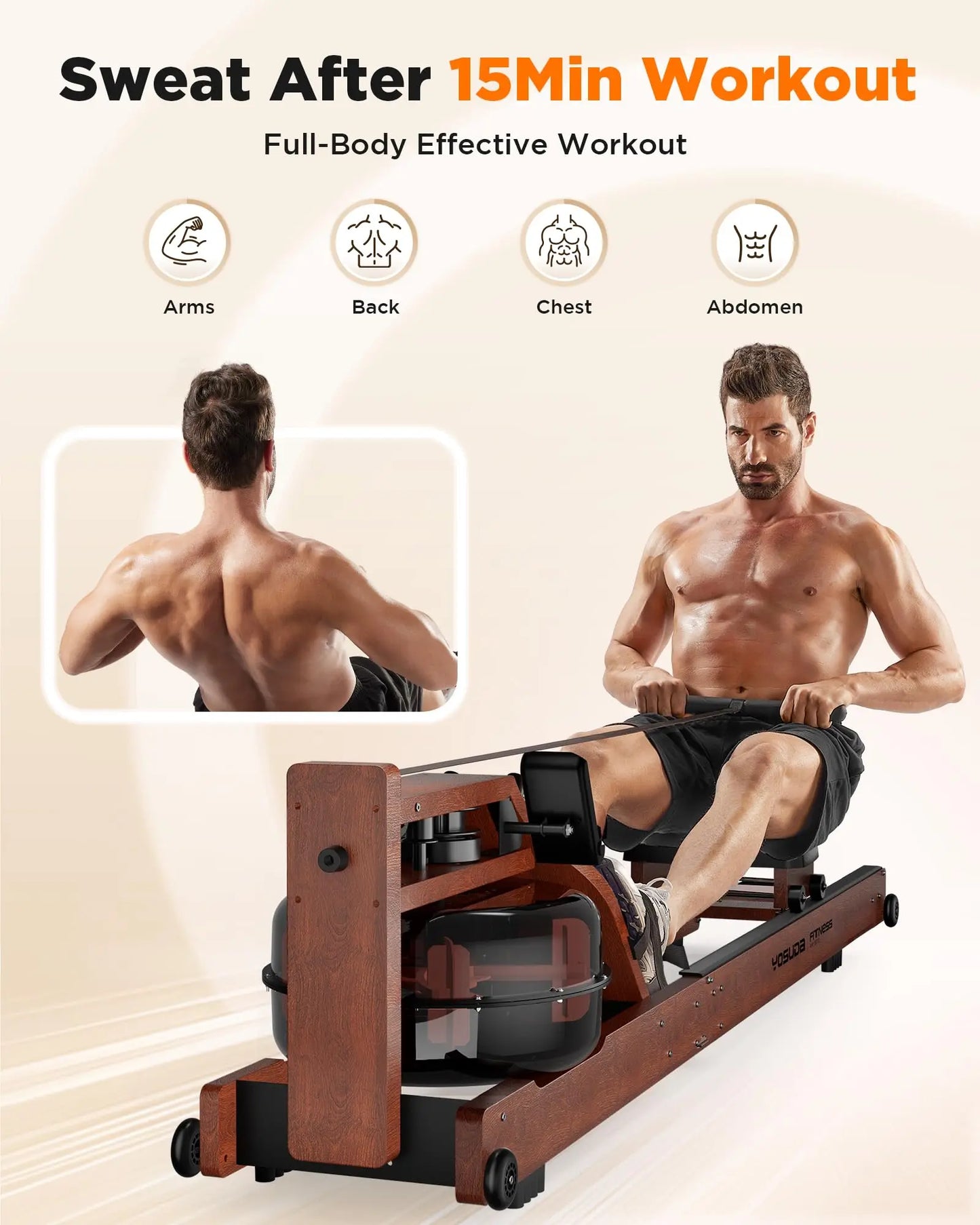 YOSUDA Water Rowing Machines for Home Use- Foldable Rower Machine 400LBS Weight Capacity with Dedicated Monitor & Bluetooth APP
