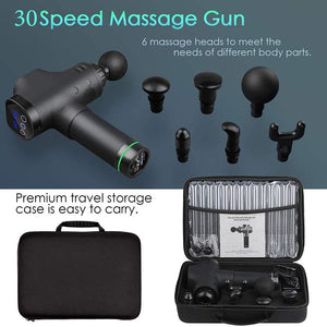 Deep Tissue Massage Gun - 30 Speeds 6 Heads Super Quiet Brushless Motor LCD Touch Display Percussion Massager - Elite Fitness Essentials