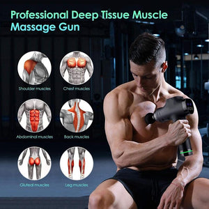 Deep Tissue Massage Gun - 30 Speeds 6 Heads Super Quiet Brushless Motor LCD Touch Display Percussion Massager - Elite Fitness Essentials